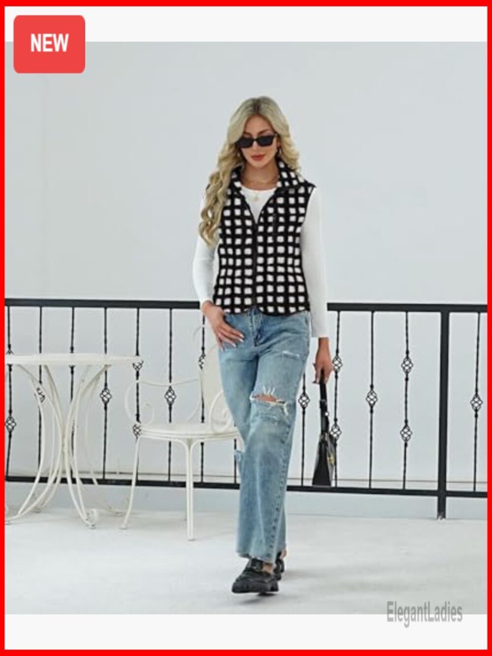 Sleeveless Fleece Vest with Sherpa Lining, Fitted Winter Top - Picture 5 of 5